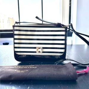 Kate Spade Black and White Striped Patent Crossbody bag purse
